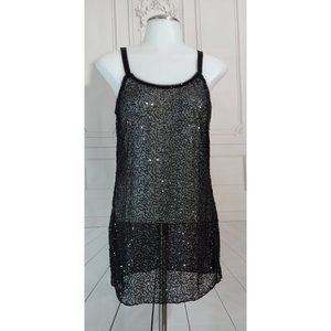 Passion Forever Squiggle-Sequin Black Sheer Lingerie Slip Dress Sz S